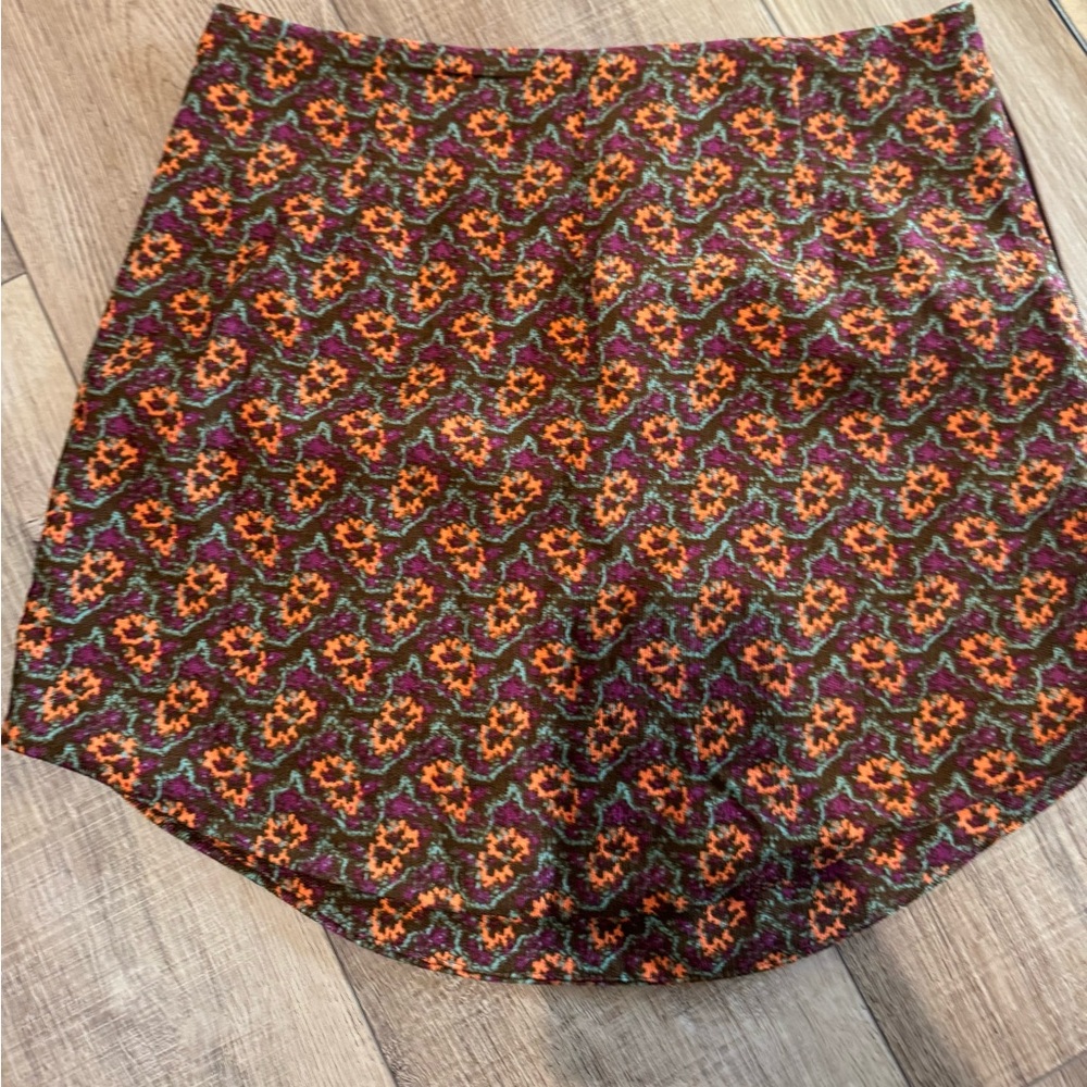 vestique Brown Mini Skirt with Orange Floral Knit Waist